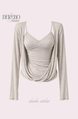 Mood Gray Shirring Layered Two-Piece Top