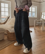 ベンティブウォッシュ加工ワイドデニムパンツ