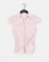 Raner Pocket Shirring V-neck Short Sleeve Shirt