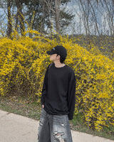 Sheer Raw-Edge Waffle Long Sleeve