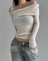(SOFT-FIT/FALL EFFORTLESS CHIC) ソフトロングスリムボディシャーピングオフショルダーニット