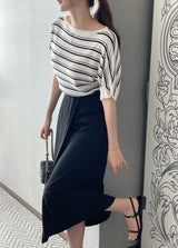 Say Boat-Neck Roll-Up Stripe Knit