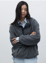 soft high neck fleece anorak set - charcoal       