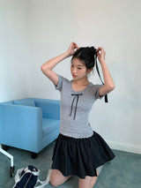 ribbon frill sweet short-sleeved knitwear