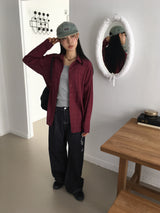Skoll two-way pintuck paisley cubic stitch non-fade denim long wide pants
