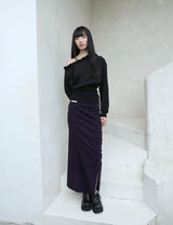 オフショルダー ラッフル トップ(BLACK)