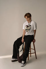 SUEDE COTTON CARGO PHANTS (BLACK)