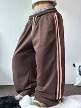 TRACK THREE LINE WIDE PANTS 🤍🎀 FLEECE- PICKABLE 💕🤎🖤5COLOR