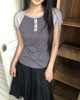 ロールスタープリンテッドラグランパフショートスリーブTシャツ
