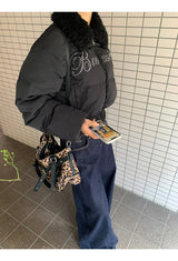 ブラックビーズウールカラーショートパッディドコート