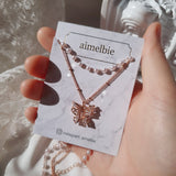 [IU Necklace] バタフライフェアリーレイヤードネックレス - Rosegold Color