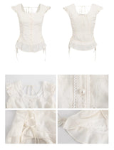 lovely short-sleeved frill sleeveless blouse