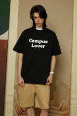 エンボスキャンパスラバーブラックショートスリーブTシャツ [Unisex]
