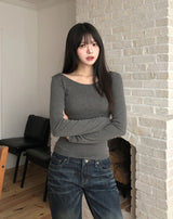 [U-BASIC]オビベーシックスリムUネック長袖Tシャツ