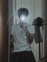 リブショールパッチヘンリーネック半袖Tシャツ