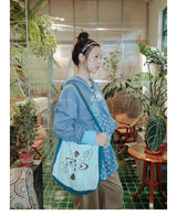 UnsocialNight original literary retro versatile casual illustration printed one-shoulder cross-body bag for women