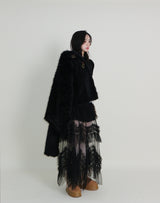 レイチェル 2ベルトディテールショート丈ファージャケット (Lining Quilted)