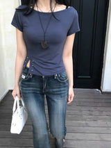 Lost Ball Stud Boat Neck Slit Half Tee