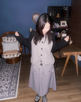 (3color) Flap Two-Pocket Flare Ribbed Skirt