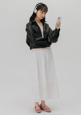 CROP LEATHER[FAUX] JACKET (BLACK)