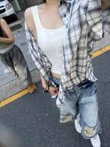 クロップドリブボタンブラトップ