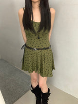 グレタ グリーン ノースリーブ フローラル ドレス