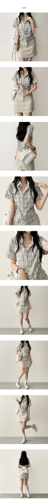  Marty Side Shirring String Short Sleeve Shirt