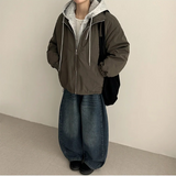 Char Hoodie Layered Color Matching Hood Zip-Up Padded Jumper 