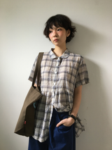 Weds check short-sleeve blouse (2color)