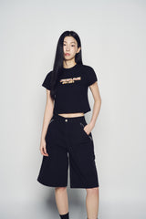 25SS FLAME LOGO SHORT CROP SLEEVE T-SHIRT BLACK