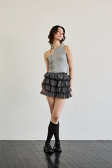 BEBE UNBALANCE SLEEVELESS TOP / GRAY