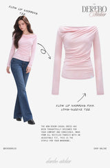 Flow lip shirring pink long-sleeve tee