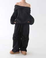 Ribbon off-shoulder oversized fit sweatshirt