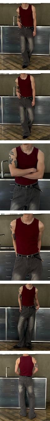 [MUSCLE FIT] Unbalance slit sleeveless(4color)