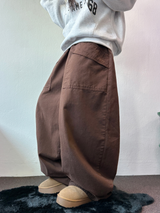 ピーチフリース🍑アメリカンビッグオーバーコットンバルーンパンツ 🤎💜🖤3COLOR