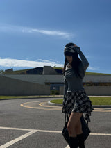 Bohemian uncut frill banding tartan check mini skirt (2 colors)