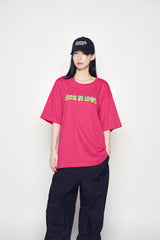 25SS 3D カートゥーンロゴショートスリーブTシャツ ホットピンク