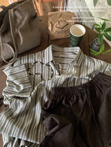 Look Marel Rustic Linen Blend Stripe Oversized Short Sleeve Shirt