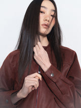 Crack Leather Biker Jacket_Burgundy