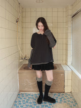 Back ribbon flare top / charcoal