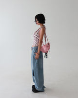 Light blue string strap cutting wide pants
