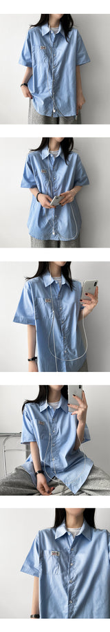 Ind patch label roll-up short sleeve shirt shirt