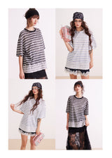 Lace Stripe Mix Slim Fit T-Shirt