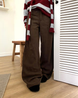 ボーリングコーデュロイワイドレッグスナップボタンパンツ
