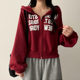 New York Lettering Two Way Cropped Hooded Zip-Up