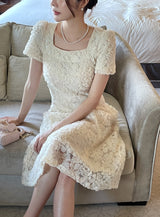 ラブスクエアフラワーフレアワンピース