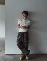 リブショールパッチヘンリーネック半袖Tシャツ