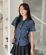 SLIM FIT DENIM HALF SHIRT [2color]