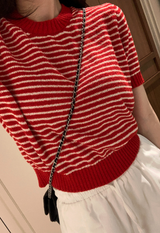 Slow Boucle Striped Short Sleeve Knit / 5 colors