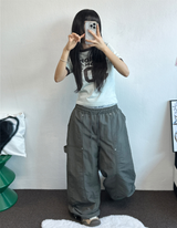 ナイロンリベットカーペンターワイドパンツ🩶🖤💚3カラー